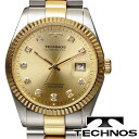 テクノス 腕時計（メンズ） 【TECHONOS】テクノス ラウンドデイトコンビ クオーツ メンズ アナログ 腕時計 ゴールドダイアル ゴールド×シルバー ステンレスベルト T9604TC