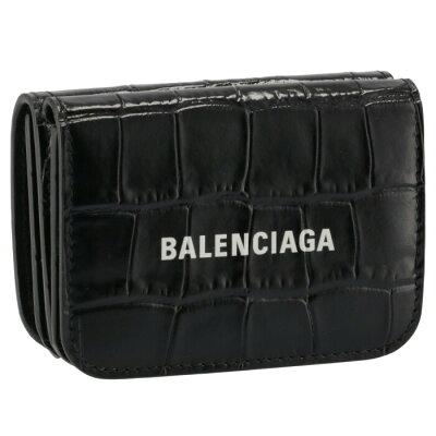 バレンシアガ BALENCIAGA 財布 三つ折り クロコ ミニ財布 ロゴ キャッシュ ミニウォレット ブラック 593813 1LRR3 1090【2021AW SALE】