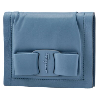 フェラガモ FERRAGAMO 2021年秋冬新作 財布 二つ折り レディース Viva Bow リボン ミニ財布 745859 ブルー 220288 0001 0509