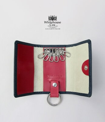 【ポイント11倍】ホワイトハウスコックス キーケース ネイビー/レッド ロンドンカーフ キーケースウィズリング S9692 Whitehouse Cox LONDON CALF