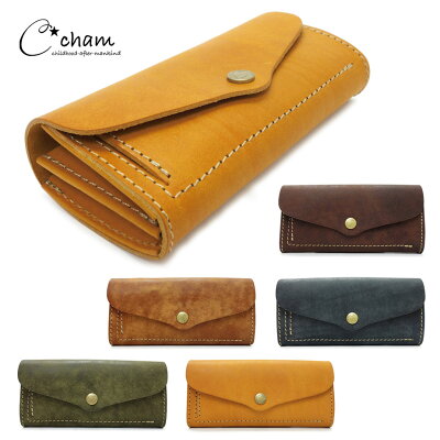 【送料無料】長財布 フラップ かぶせ イタリアンレザー プエブロレザー PUEBLO 本革 日本製 レディース 大容量 CHAM チャム 財布 オリーブ グリーン キャメル イエロー 牛革 ヌメ革 本革財布