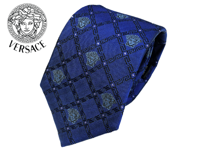ヴェルサーチ ネクタイ VERSACE ICR7001 IT00154 I4007 BLUETTE ライトブルー系 メデューサ柄入り ブラック系 グレカ チェック柄 ブルー系 ネクタイGIANNI VERSACE ジャンニ ヴェルサーチ ベルサーチ ヴェルサーチェ