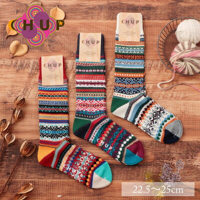 チュプ CHUP レディース 靴下 ソックス SWEDISH BLOCK スウェディッシュ ブロック 綿中厚ソックス ハイソックス GLEN CLYDE グレンクライド ギフト プレゼント 22.5-25 日本製 レッド オートミール ネイビー Ll042