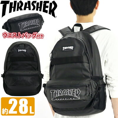 リュック メンズ 28L THRASHER スラッシャー リュックサック デイパック ボディバッグ ウエストバッグ レディース 通学 通学用 通勤 男女兼用 中学生 高校生 大学生 男の子 部活 スクール 人気 黒 ブラック A4 B4 コーチングシリーズ COATING series THR-200