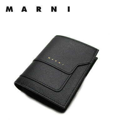 【MARNI】マルニ PFMOQ14U07 LV520 Z360N 財布 2つ折り財布 小銭入れ付き ワンカラー ミニ財布 レザー ブラック レディース プレゼント ギフト