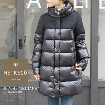 【HETREGO】エトレゴ #8G764F INDIANA異素材ダウンコートレディース ダウン ロング アウター/コート/ロング/エレガント/カジュアル/軽量/異素材ミックス/ブラック/キャメル/LVA/CAM/ウール/ポリアミド/イタリア/即日発送
