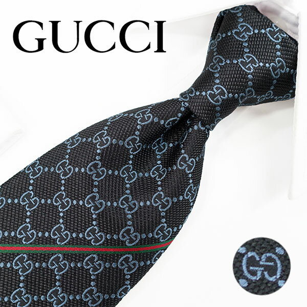 グッチ ネクタイ グッチ　ネクタイ ブラック/ブルーグレー　GG柄(8cm)　AREND　456522-1069　A32【GUCCI・グッチネクタイ・ネクタイ ブランド】【ギフト・バースデー・成人祝い・入社祝い】【プレゼント・バレンタイン・クリスマス】【父の日・高級・高品質】