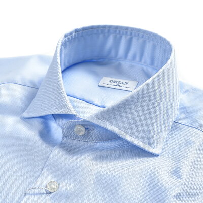 【SALE】【半額以下】オリアン ORIAN Vintage Classic ドレスシャツ ホリゾンタルカラー 長袖 オールシーズン メンズ コットン 100% 織柄 ライト ブルー イタリア ブランド ワイシャツ MADE IN ITALY サイズ S 〜 3XL