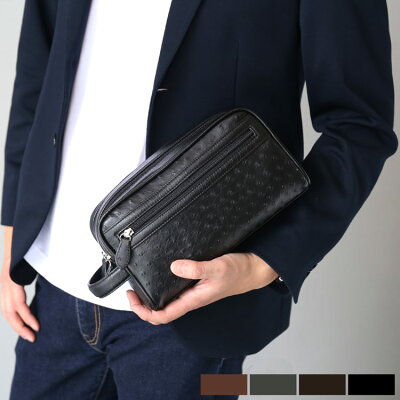 【10%OFFクーポン】セカンド バッグ オーストリッチ Wファスナーメンズバッグ 小分けに収納 セカンドバッグ 男性 紳士 ブラック 大容量 ビジネス 仕事 カジュアル 誕生日 父 プレゼント ギフト 父 父の日 2万円 『ギフト』 クリスマス (No.9509r)