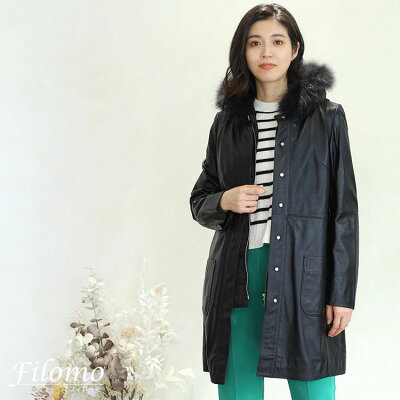 ノーカラー ラムレザーコート ラクーントリミング ダウンベスト付き 3WAY フード付き レディース 秋 冬 女性 プレゼント アウター コート 冬 30代 40代 50代 ミセス 『ギフト』【レビュープレゼント対象】 母の日 6F (04000050r)