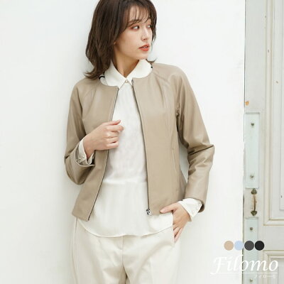 レザージャケット レディース Filomo ラム レザー ノーカラー シングル ジャケット 春 アウター 冬 秋 春 本革 女性 皮『ギフト』 (No.04000084r)