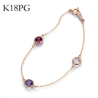 K18PG カラーストーン ブレスレット Framboise(フランボワーズ) パワーストーン マルチカラー 18k 18金 pg ピンクゴールド 華奢 ブレスレット