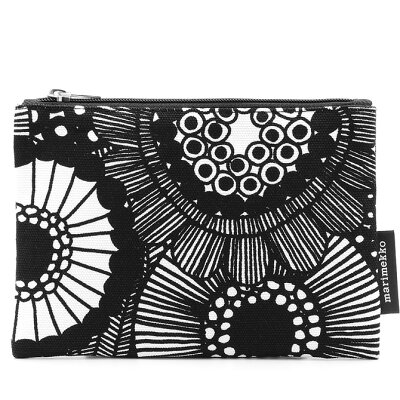 マリメッコ marimekko ピエニシィールトラプータルハ コスメポーチ (ホワイト×ブラック) 21x15.5cm 045898 190 Pieni Siirtolapuutarha Kaika ピエニシイールトラプータルハ 花柄 フラワー モノトーン 白 黒 マチなし