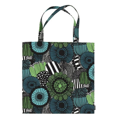 マリメッコ marimekko シィールトラプータルハ ファブリックバッグ 44x43cm (ホワイト×グリーン×ブラック) 067810 160 Siirtolapuutarha bag コットントートバッグ サブバッグ シイールトラプータルハ 緑 花柄 フラワー