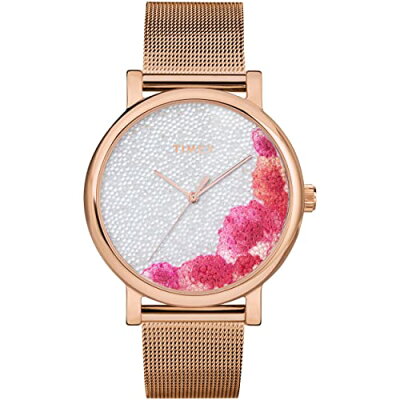 腕時計 タイメックス レディース 【送料無料】Timex Women's Full Bloom 38mm Watch ? Floral Dial Rose Gold-Tone Case with Stainless Steel Mesh Bracelet腕時計 タイメックス レディース