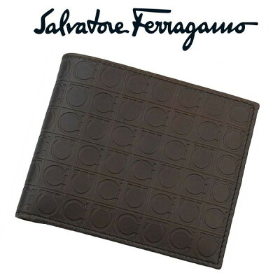 サルバトーレフェラガモ メンズ二つ折れ財布 salvatore ferragamo 小銭入れ付き 9685-02-572515 GRIGIO NUOVO ブラウンxベージュ 並行輸入品