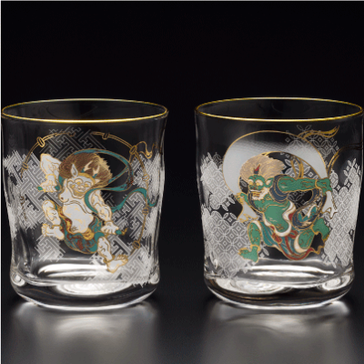 【 送料無料 】 風神雷神 ロックグラスペアセット 風神雷神 フリーグラス 焼酎グラス ガラス コップ ガラス食器 ギフト プレゼント 記念日 お祝い 敬老 石塚硝子 誕生日プレゼント