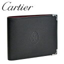 カルティエ 財布（メンズ） Cartier 折り財布小銭入れなし ブラック/ボルドー マスト ドゥ L3001548 カルティエ