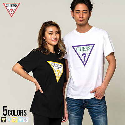 半袖 tシャツ メンズ "GUESS【ゲス】カラートライアングルロゴクルーネック半袖Tシャツ/全5色"【あす楽対応】【半袖 シンプル クルーネック 綿 トライアングル ロゴ 三角 白 黒 ミント ピンク イエロー S M L XL ユニセックス カップル】