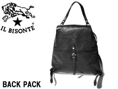 イルビゾンテ レザー バックパック 男性用兼女性用 IL BISONTE BAG A2499 メンズ レディース リュックサック ネロ (01-63600142)
