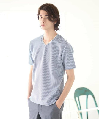 【SALE/20%OFF】MK MICHEL KLEIN homme メランジストライプTシャツ ミッシェルクランオム カットソー カットソーその他 ブルー ネイビー グレー【送料無料】