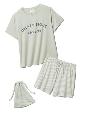 gelato pique ワンポイントロゴTシャツ&ショートパンツ&巾着3点SET ジェラートピケ インナー/ナイトウェア ルームウェア/トップス ホワイト イエロー ピンク ブルー【送料無料】