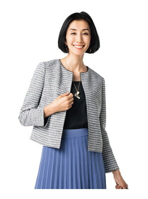 【SALE/30%OFF】自由区 L 【マガジン掲載】カラミツイードノーカラージャケット(検索番号A22) ジユウク コート/ジャケット ノーカラージャケット ネイビー【送料無料】