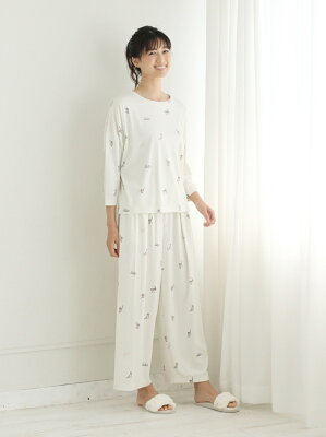 【SALE/37%OFF】Cocoonist キャット柄巾着付きパジャマセット コクーニスト インナー/ナイトウェア ルームウェア/その他 ホワイト ピンク【送料無料】