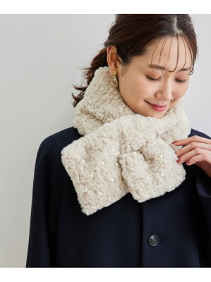ROPE' PICNIC PASSAGE ランダムエコファーパール付きティペット ロペピクニック ファッショングッズ マフラー/スヌード ホワイト ブラック