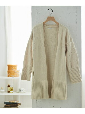 【SALE/50%OFF】une nana cool モコモコルーム ichimatsu knit ガウン ウンナナクール インナー/ナイトウェア ルームウェア/はおり ホワイト パープル