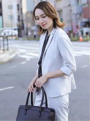 【SALE/50%OFF】m.f.editorial ストレッチウォッシャブル 1釦7分袖ジャケット+パンツ ライトグレー タカキュー ビジネス/フォーマル スーツ グレー【送料無料】