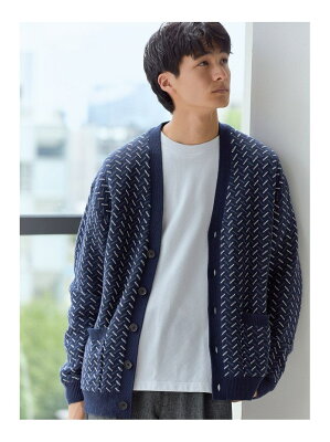 【SALE/50%OFF】UNITED ARROWS green label relaxing コットン/アクリル 幾何学ジャカード Vネック カーディガン ユナイテッドアローズ グリーンレーベルリラクシング トップス カーディガン ネイビー ブラウン グリーン【送料無料】