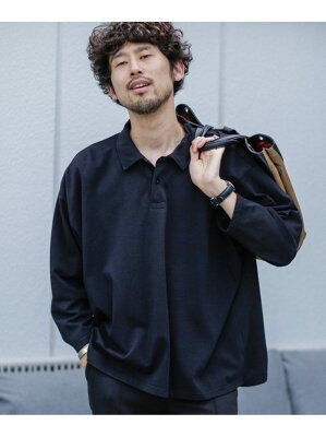 nano・universe 《WEB限定》クロップドスリーブBIGポロシャツ ナノユニバース カットソー ポロシャツ ブラック グレー ホワイト【送料無料】
