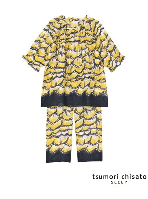 【SALE/35%OFF】tsumori chisato SLEEP (W)ツモリチサトスリープ パジャマ 7分袖 8分丈 フリフリル柄 ツモリチサトスリープ インナー/ナイトウェア ルームウェア/その他 イエロー グリーン【送料無料】