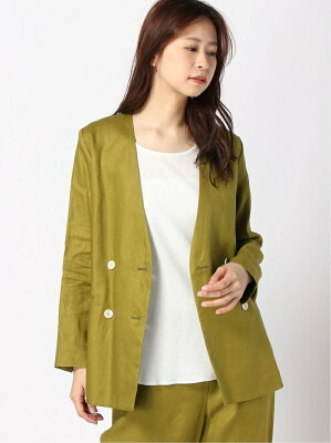 【SALE/60%OFF】IENA フレンチリネンツイルWブレストJK イエナ コート/ジャケット ノーカラージャケット カーキ ネイビー ベージュ【送料無料】
