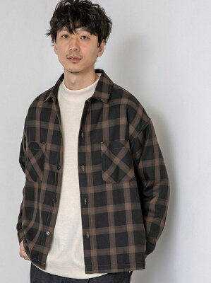 【SALE/50%OFF】coen チェックCPOレギュラーカラーシャツ(セットアップ対応) コーエン シャツ/ブラウス 長袖シャツ ブラック ベージュ ブラウン