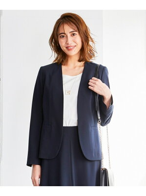 【SALE/30%OFF】自由区 L 【洗える】PREPTWILLノーカラージャケット ジユウク コート/ジャケット ノーカラージャケット ネイビー ベージュ【送料無料】