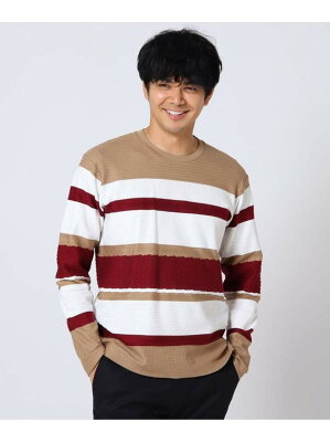 【SALE/55%OFF】TAKEO KIKUCHI ケーブル編みボーダーカットソー タケオキクチ カットソー カットソーその他 ベージュ ネイビー【送料無料】