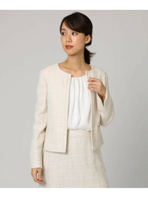 【SALE/70%OFF】UNTITLED ソフィアツイードノーカラージャケット アンタイトル コート/ジャケット コート/ジャケットその他 ベージュ ピンク ホワイト グレー ブラック【送料無料】