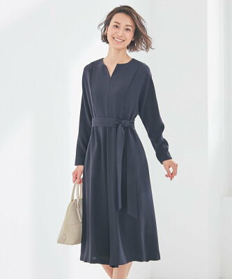 【SALE/30%OFF】23区 【洗える】ノーブルバックサテンジョーゼット ワンピース ニジュウサンク ワンピース シャツワンピース ネイビー【送料無料】