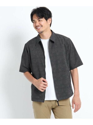 【SALE/40%OFF】TAKEO KIKUCHI リネンプリントZIP半袖シャツ タケオキクチ シャツ/ブラウス シャツ/ブラウスその他 ブラック ネイビー【送料無料】