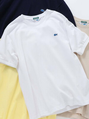 SHIPS any 【SHIPS any別注】LACOSTE: PIQUE クルーネック Tシャツ 21SS◇ シップス カットソー Tシャツ ホワイト ベージュ ブラウン ネイビー【送料無料】