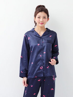 【SALE/37%OFF】Cocoonist チェリー柄長袖パジャマトップス コクーニスト インナー/ナイトウェア ルームウェア/トップス ネイビー グレー