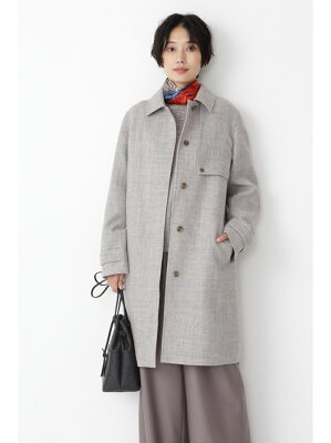HUMAN WOMAN ◆<Japan Couture>シェットランドウールステンカラーコート ヒューマン ウーマン コート/ジャケット ショートコート グレー ネイビー【送料無料】