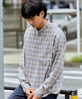 UNITED ARROWS green label relaxing ウォッシャブル ビエラ チェック バンドカラー シャツ -ストレッチ・マシンウォッシャブル・防シワ- ユナイテッドアローズ グリーンレーベルリラクシング シャツ/ブラウス 長袖シャツ グレー ホワイト ネイビー【送料無料】