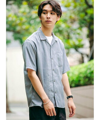 UNITED ARROWS green label relaxing リネンライクドビー オープンカラー シャツ -防シワ・吸水速乾- ユナイテッドアローズ グリーンレーベルリラクシング シャツ/ブラウス 長袖シャツ ブルー グレー ホワイト【送料無料】