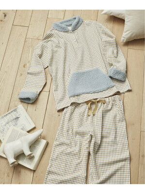 【SALE/40%OFF】une nana cool Holiday check ~ボアと綿100%のネル素材が心地よいパジャマ~ ウンナナクール インナー/ナイトウェア ルームウェア/その他 ブルー レッド