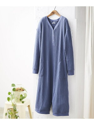 【SALE/50%OFF】une nana cool T/Cワッフル ワンピースパジャマ ウンナナクール インナー/ナイトウェア ルームウェア/その他 ネイビー ベージュ