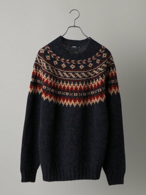 【SALE/35%OFF】SHIPS 【SHIPS別注】HARLEY OF SCOTLAND: ウォッシャブル フェアアイル クルーネック ニット シップス トップス ニット グレー ホワイト レッド ブルー ネイビー【送料無料】