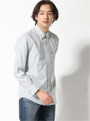 【SALE/50%OFF】CROCODILE CROCODILE/(M)ワニプリントストライプシャツ クロコダイル シャツ/ブラウス 長袖シャツ ブルー イエロー【送料無料】